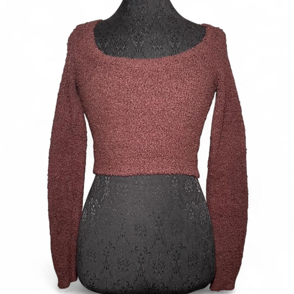 Skims Cozy Knit Crop Top Long Sleeve Small Medium Burgundy S / M